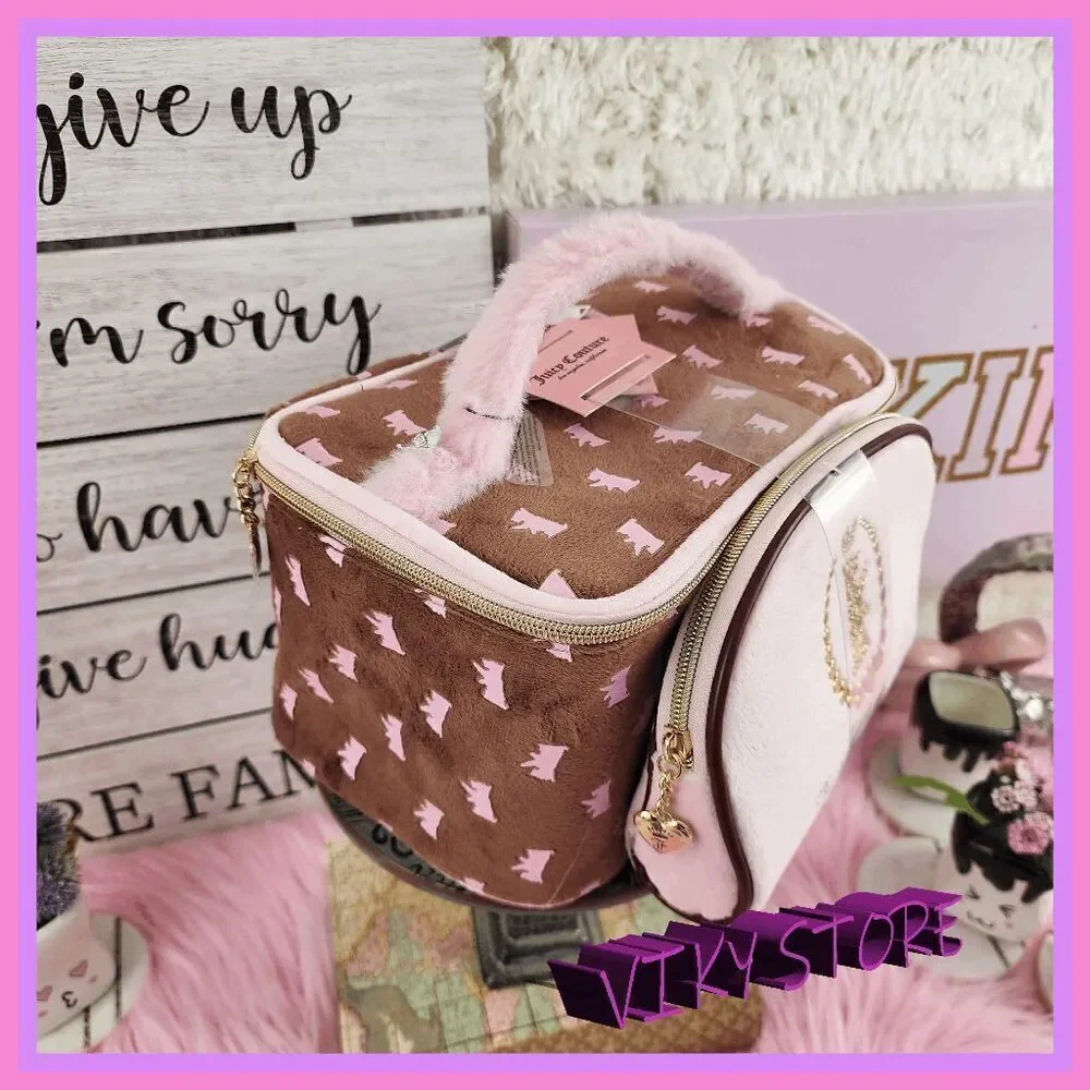 💕 NWT Juicy Couture Brown Velvet Train Case Set Rhinestones #7191 💕